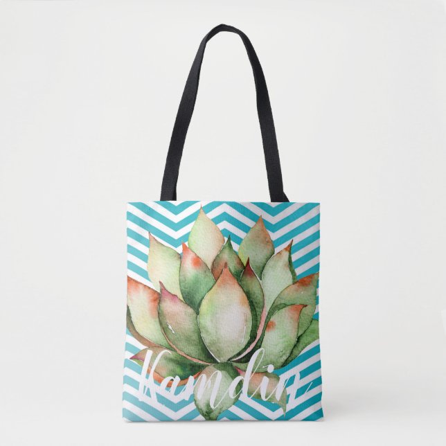 Bolso De Tela Tote Bag Boho Cacti Cactus Suculento (Anverso)