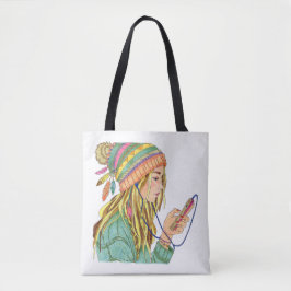Bolso De Tela Tote Bag Boho Gorra Chica