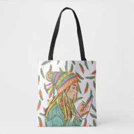Bolso De Tela Tote Bag Boho Gorra Chica Feather