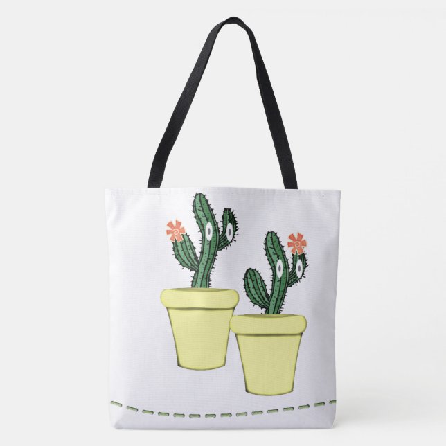 Bolso De Tela Tote Bag Cactus Yellow Pots Floral (Anverso)