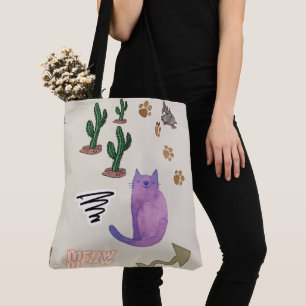 Bolso De Tela Tote Bag Cat Fish Cactus Paws Meow