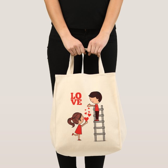 Bolso De Tela Tote Bag Couple Love Red Hearts  (Anverso (producto))