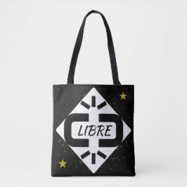 Bolso De Tela TOTE BAG Diseño “LIBRE” blanco y negro estrellado