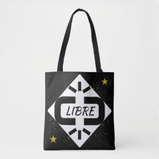 Bolso De Tela TOTE BAG Diseño “LIBRE” blanco y negro estrellado