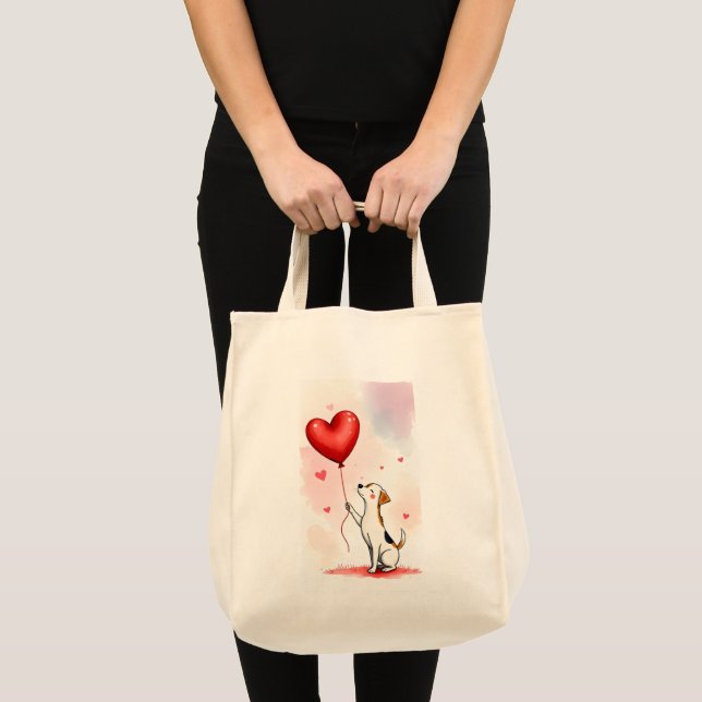 Bolso De Tela Tote Bag Dog Pink Hearts  (Anverso (producto))