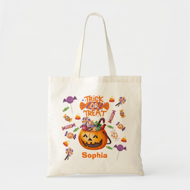 Bolso De Tela Tote Bag Enfant Halloween Citrouille Sac Bonbons (Frente)