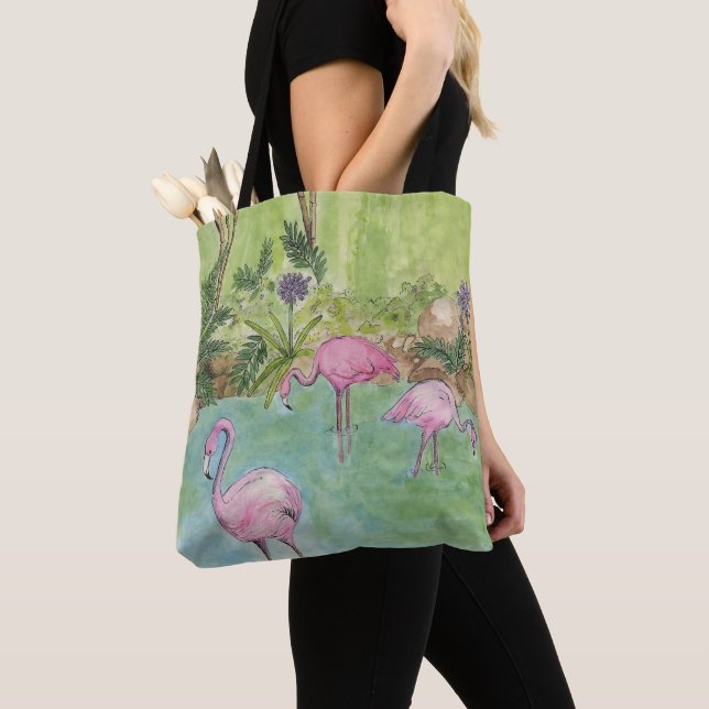 Bolso De Tela Tote Bag Flamingos (Detalle)