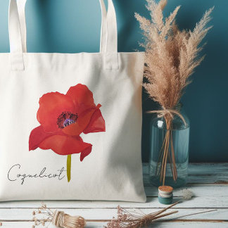 Bolso De Tela Tote bag fleur coquelicot rouge aquarelle