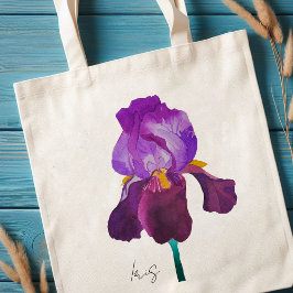 Bolso De Tela Tote bag fleur iris violet aquarelle
