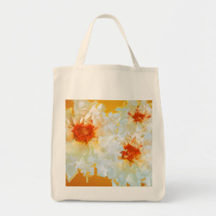 Bolso De Tela Tote Bag Flores Naranja blanco