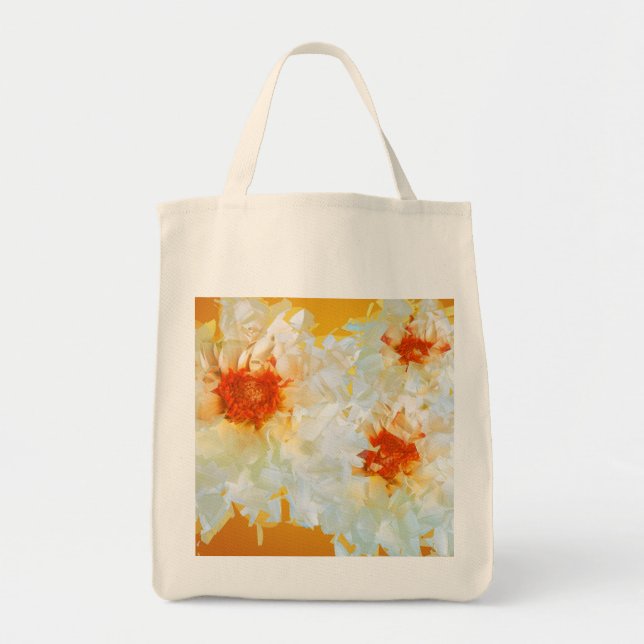 Bolso De Tela Tote Bag Flores Naranja blanco (Frente)