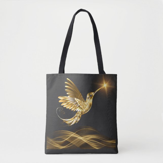 Bolso De Tela Tote Bag Gold Hummingbird (Anverso)