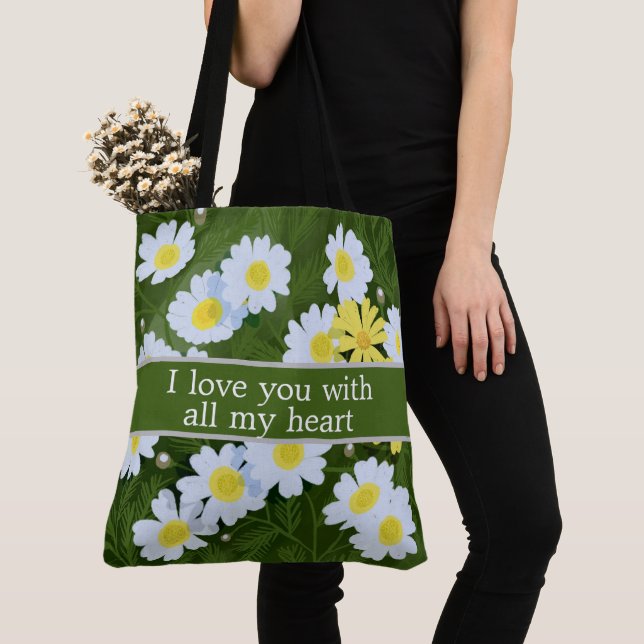 Bolso De Tela Tote Bag I love you with all my heart (Detalle)
