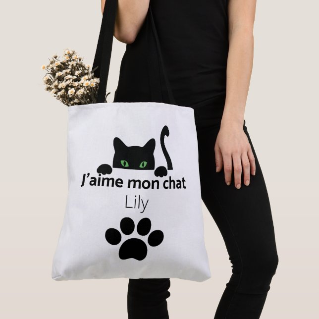 Bolso De Tela Tote Bag J'aime mon chat Lily (Detalle)