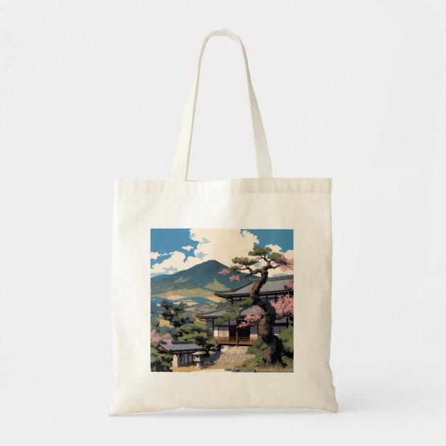 Bolso De Tela Tote Bag Japonais – Paysage Traditionnel & Temple  (Frente)