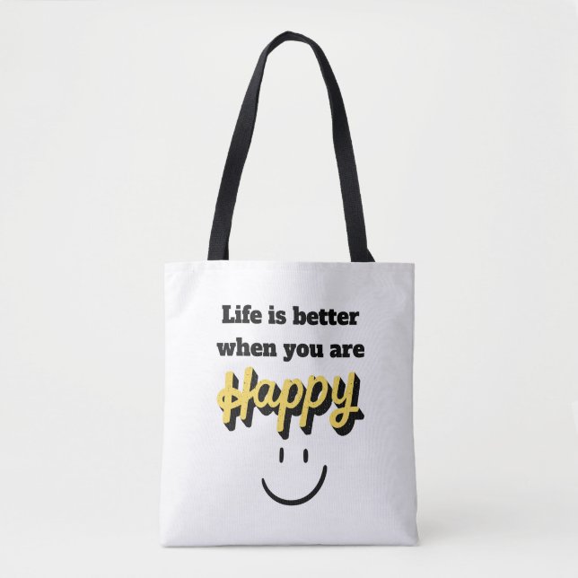 Bolso De Tela TOTE BAG - La vida es mejor feliz (Anverso)