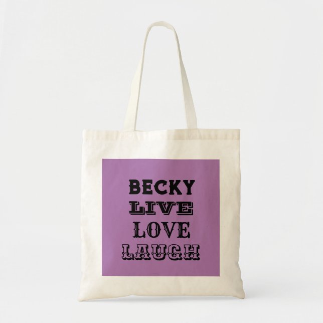 Bolso De Tela Tote Bag LIVE REÍR NOMBRE DE AMOR PURPLE (Frente)