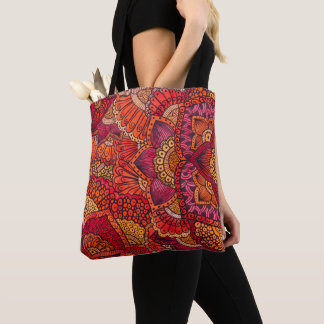 Bolso De Tela Tote bag motif mehndi mandala orange
