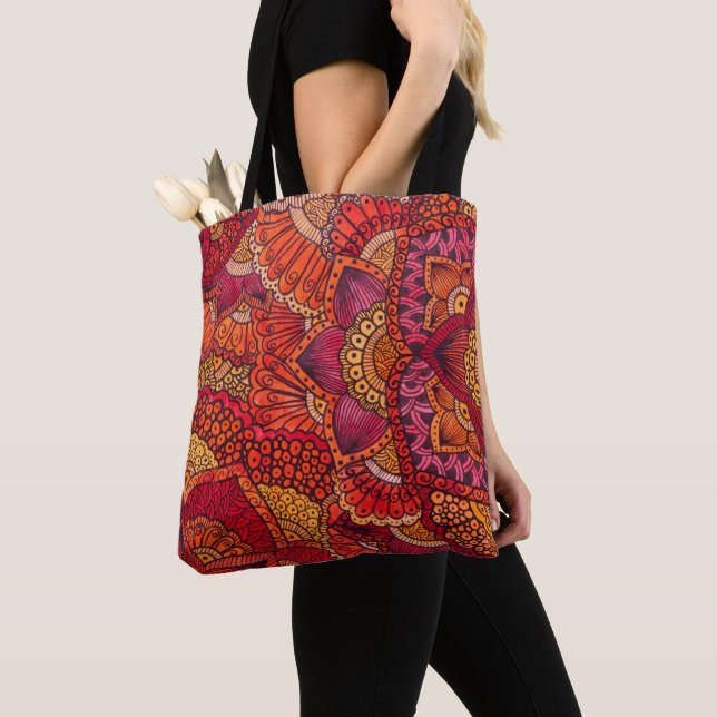 Bolso De Tela Tote bag motif mehndi mandala orange (Detalle)