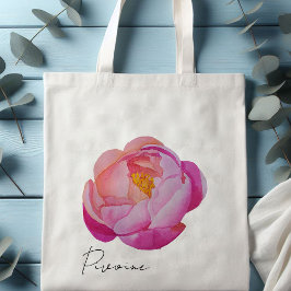 Bolso De Tela Tote bag pivoine rose aquarelle