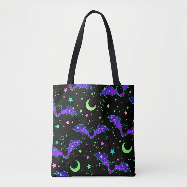 Bolso De Tela Tote Bag "Purple bats" (Anverso)