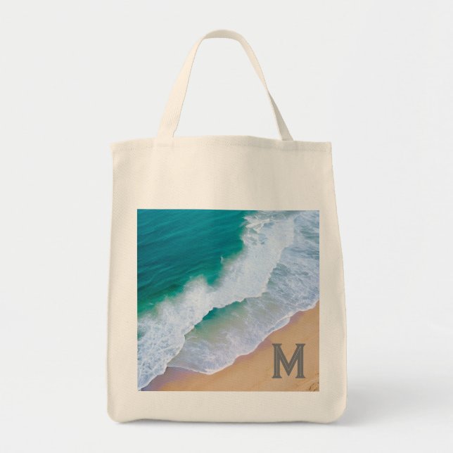 Bolso De Tela Tote Bag regalo de monograma de diseño de olas oce (Frente)