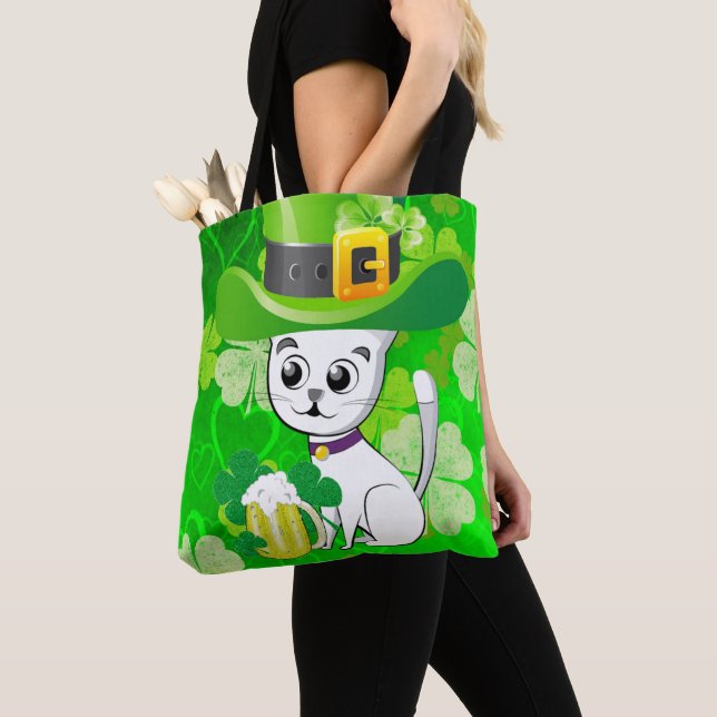 Bolso De Tela Tote Bag Saint Patrick's Day Cat Beer (Detalle)