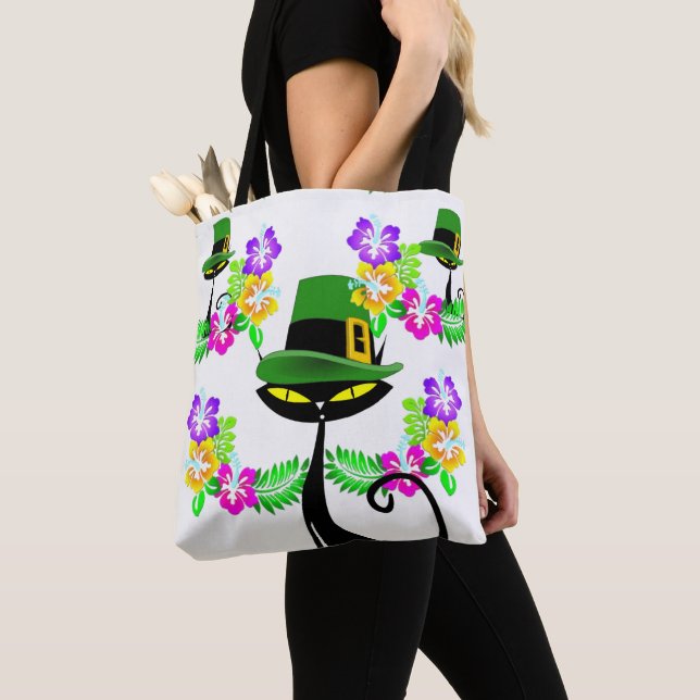 Bolso De Tela Tote Bag Saint Patrick's Day Cat Floral (Detalle)