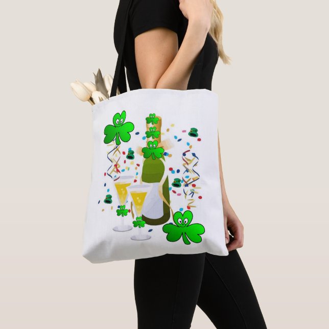 Bolso De Tela Tote Bag Saint Patrick's Day Clover Wine (Detalle)