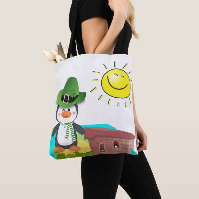 Bolso De Tela Tote Bag Saint Patrick's Day Penguin (Detalle)
