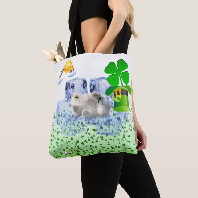 Bolso De Tela Tote Bag Saint Patrick's Day Polar Bear (Detalle)