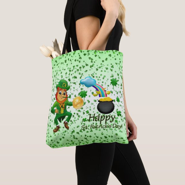 Bolso De Tela Tote Bag Saint Patrick's Day Rainbow Clover (Detalle)