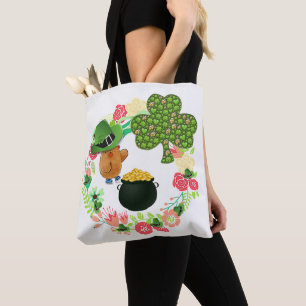 Bolso De Tela Tote Bag Saint Patrick's Day Teddy Bear Floral