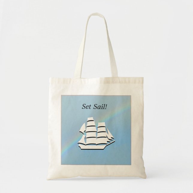 Bolso De Tela Tote Bag - Tall Ship with Rainbow Arch (Frente)