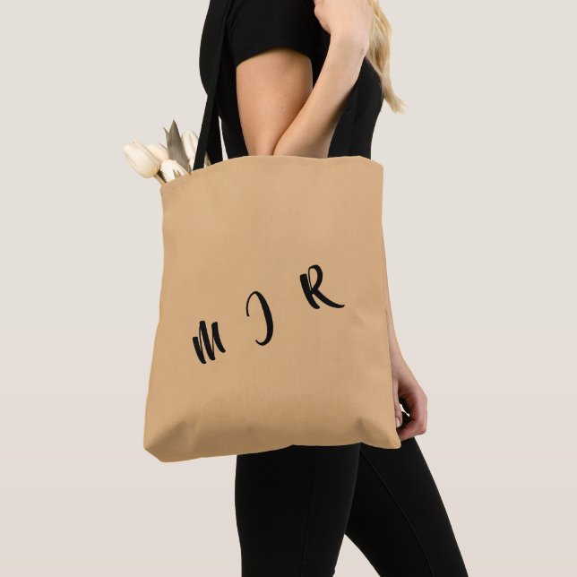 Bolso De Tela Tote Bag=Tan/Black de Personalizable 3-Initial (Detalle)