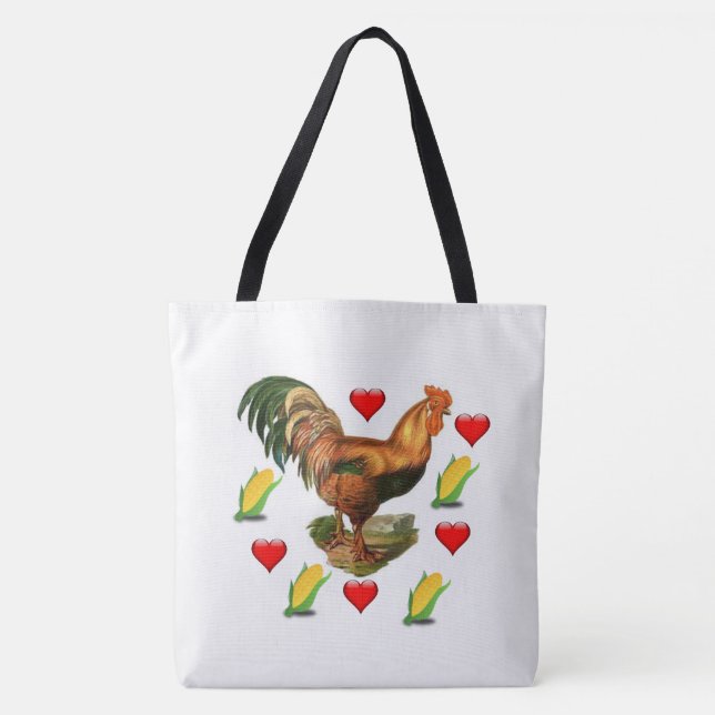 Bolso De Tela Tote Bag White Rooster Corn (Anverso)
