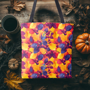 Bolso De Tela Tote Berry Bliss con Hojas de Otoño y Bayas