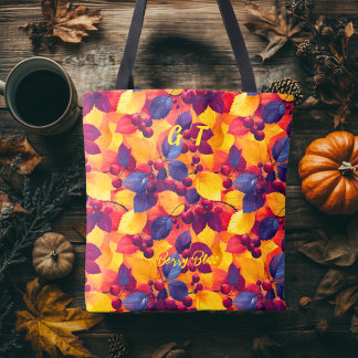 Bolso De Tela Tote Berry Bliss con hojas de otoño y bayas