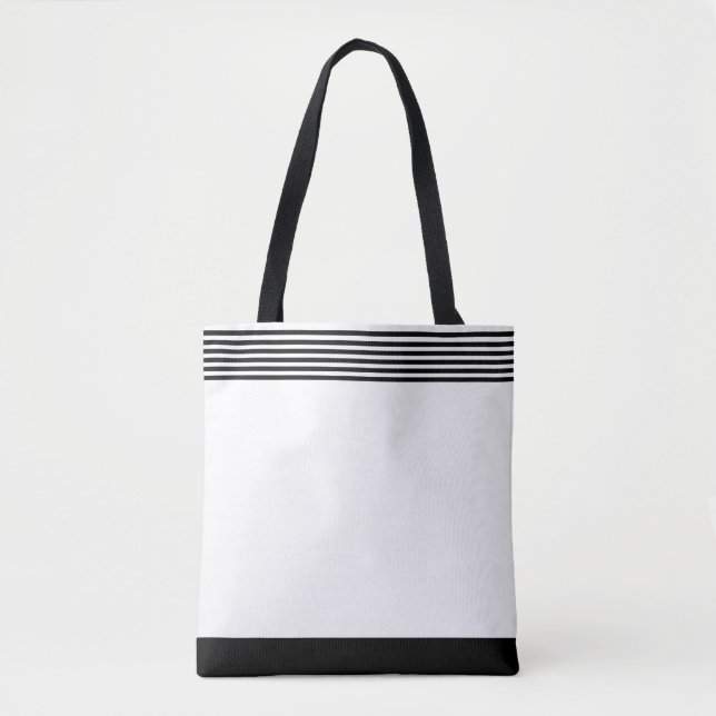Bolso De Tela Tote blanco negro rayado (Anverso)