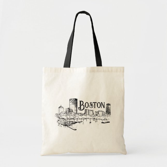 Bolso De Tela Tote blanco y negro de Boston (Frente)