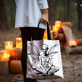 Bolso De Tela Tote blanco y negro de halloween de hadas para anc