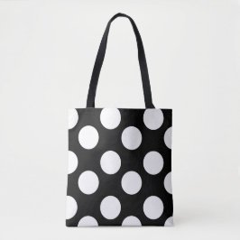 Bolso De Tela Tote blanco y negro del lunar