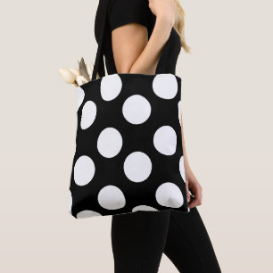 Bolso De Tela Tote blanco y negro del lunar