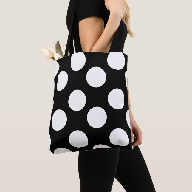 Bolso De Tela Tote blanco y negro del lunar (Detalle)