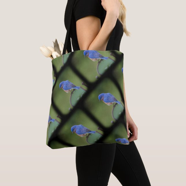 Bolso De Tela Tote Blue and Green Bluebird para los amantes de l (Detalle)