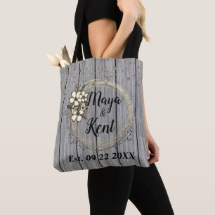 Bolso De Tela Tote Boda de Purpurina floral de flor de guirnalda