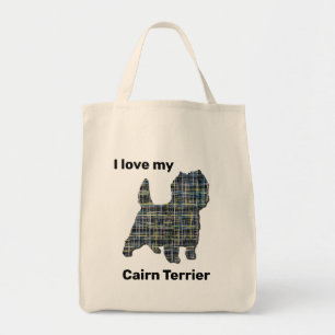Bolso De Tela Tote Cairn Terrier Dog Yellow & Black Grid Line