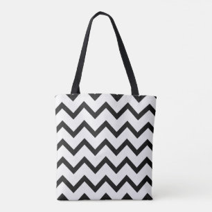 Bolso De Tela Tote clásico de Chevron en blanco y negro de Crisp