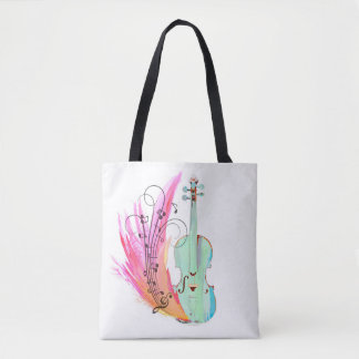 Bolso De Tela Tote colorido bonito del violín de la acuarela