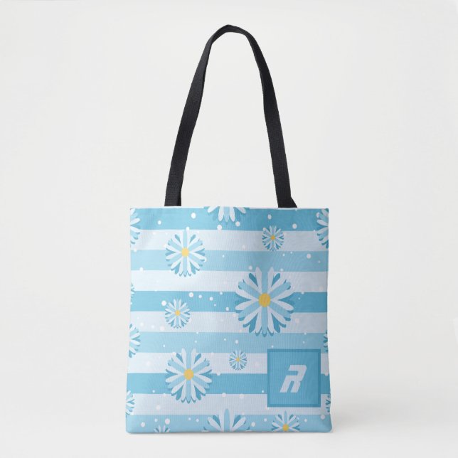 Bolso De Tela Tote comercial Blue Snowflake Daisies (Anverso)